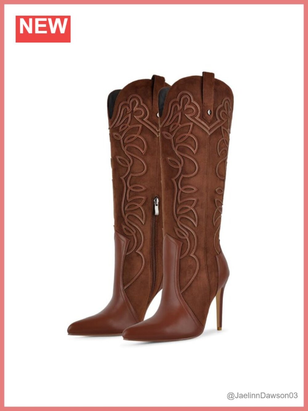 Stiletto Pointed Toe Knee High Western Boots PU Faux Suede